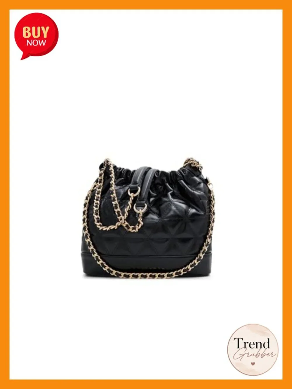 Bucket Bag with Chain Strap, Medium Black Handbag